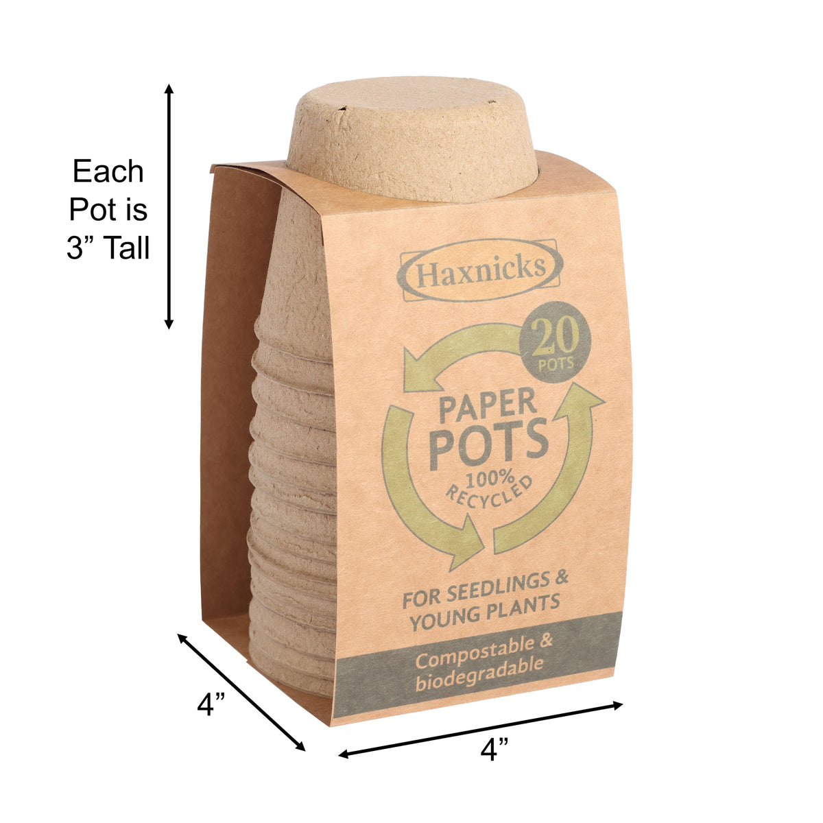 4" Round Paper Seed Starting Pots – Biodegradable Plant Pots, 20 Pack