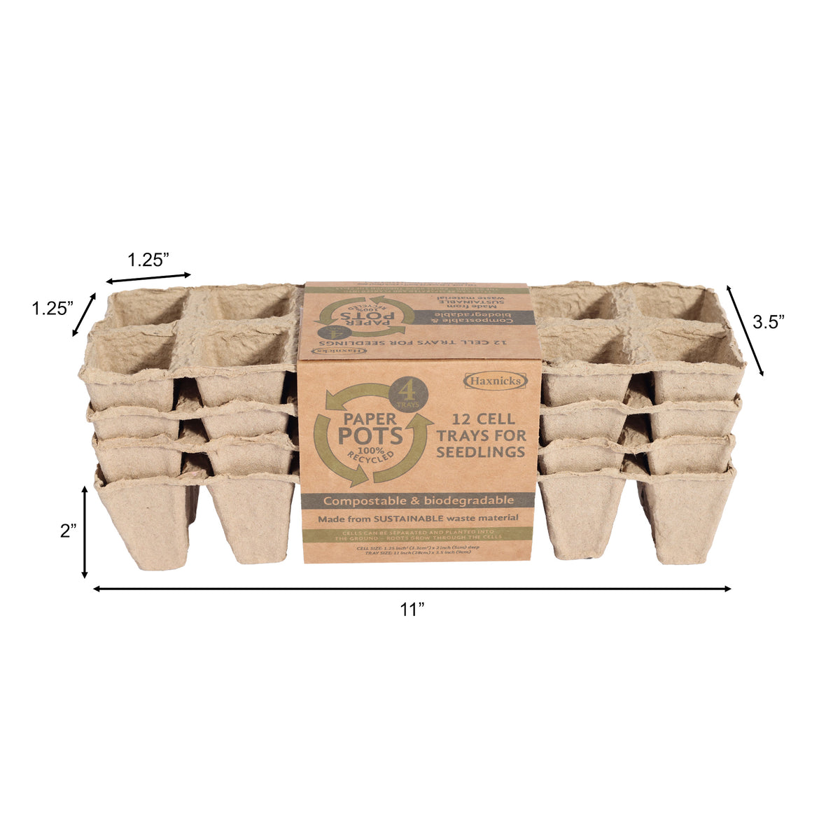 Haxnicks 12-Cell Paper Seed Starting Pots – Compostable & Biodegradable, 4 Pack