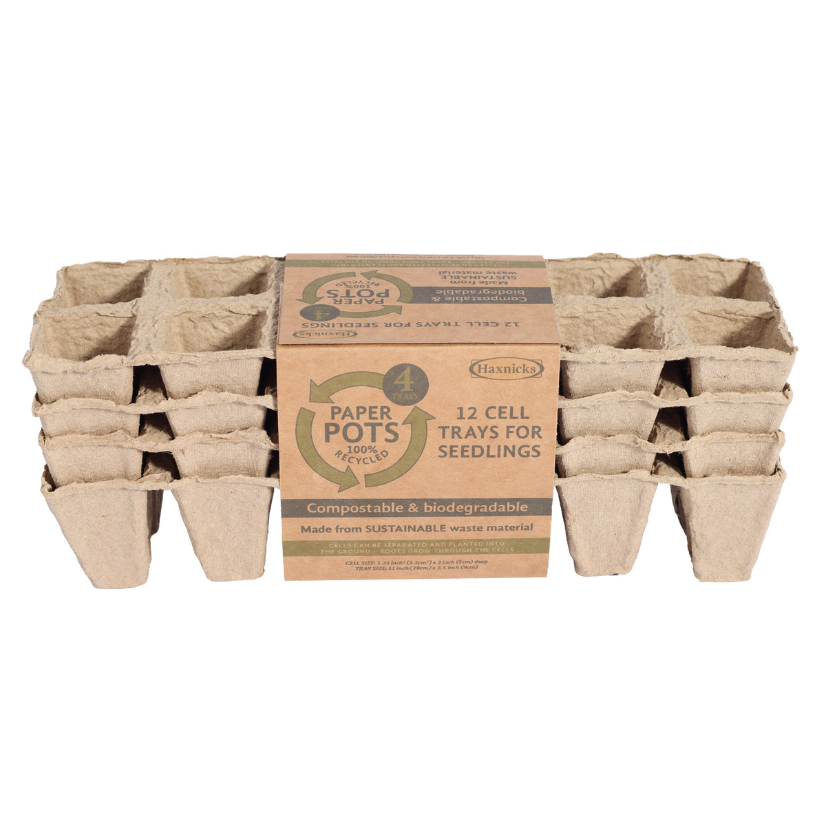 Haxnicks 12-Cell Paper Seed Starting Pots – Compostable & Biodegradable, 4 Pack