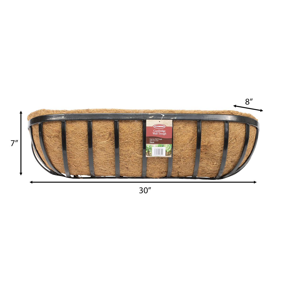 30" Cambridge Premium Window/Wall Trough Planter w/Coco Liner, 30"L x 8"W x 7"H