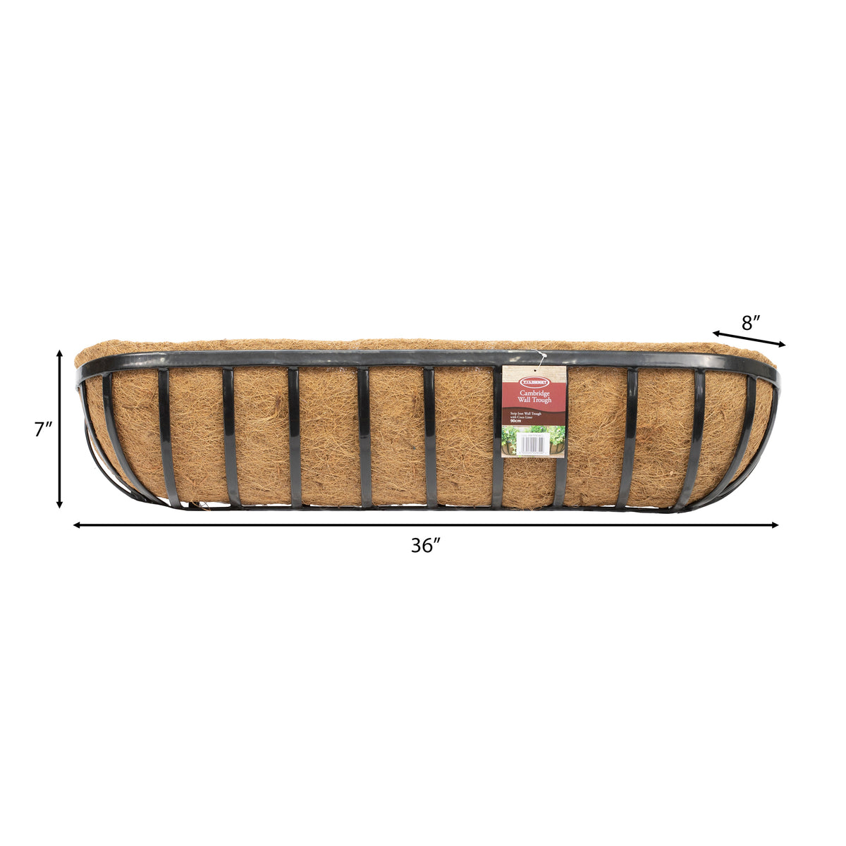 36" Cambridge Premium Window/Wall Trough Planter w/Coco Liner, 36"L x 8"W x 7"H