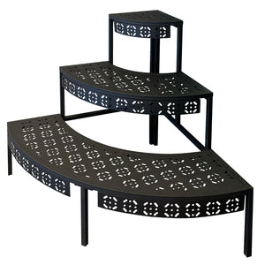 corner plant pot outdoor 3-tier Corner Plant Stand Black Powder-Coated Steel, Indoor/Outdoor Decorative Display Shelf