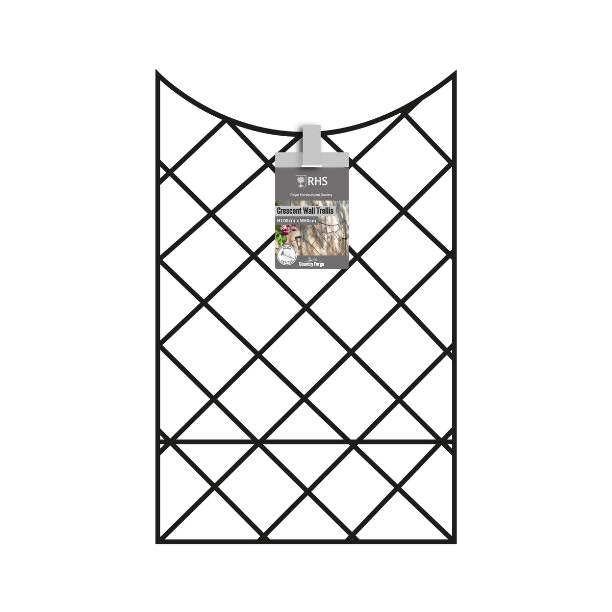 RHS Crescent Wall Trellis – 24" x 39" Matte Black Steel Wall-Mounted Garden Trellis for Climbing Plants