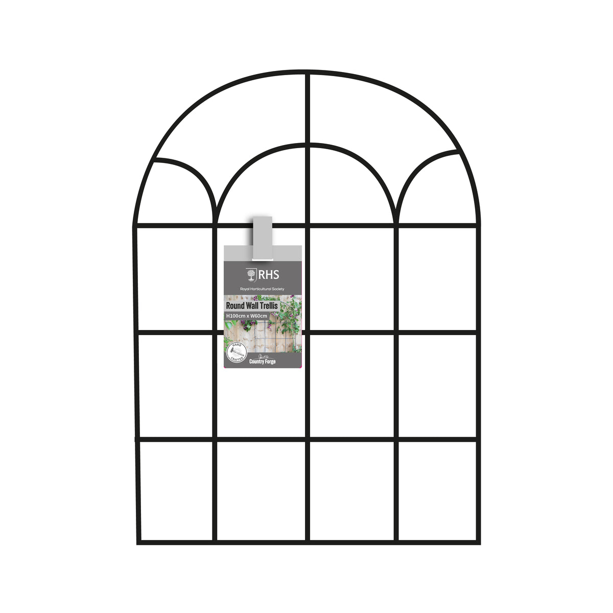 RHS Round Wall Trellis – 24" x 39" Matte Black Steel Wall-Mounted Garden Trellis for Climbing Plants