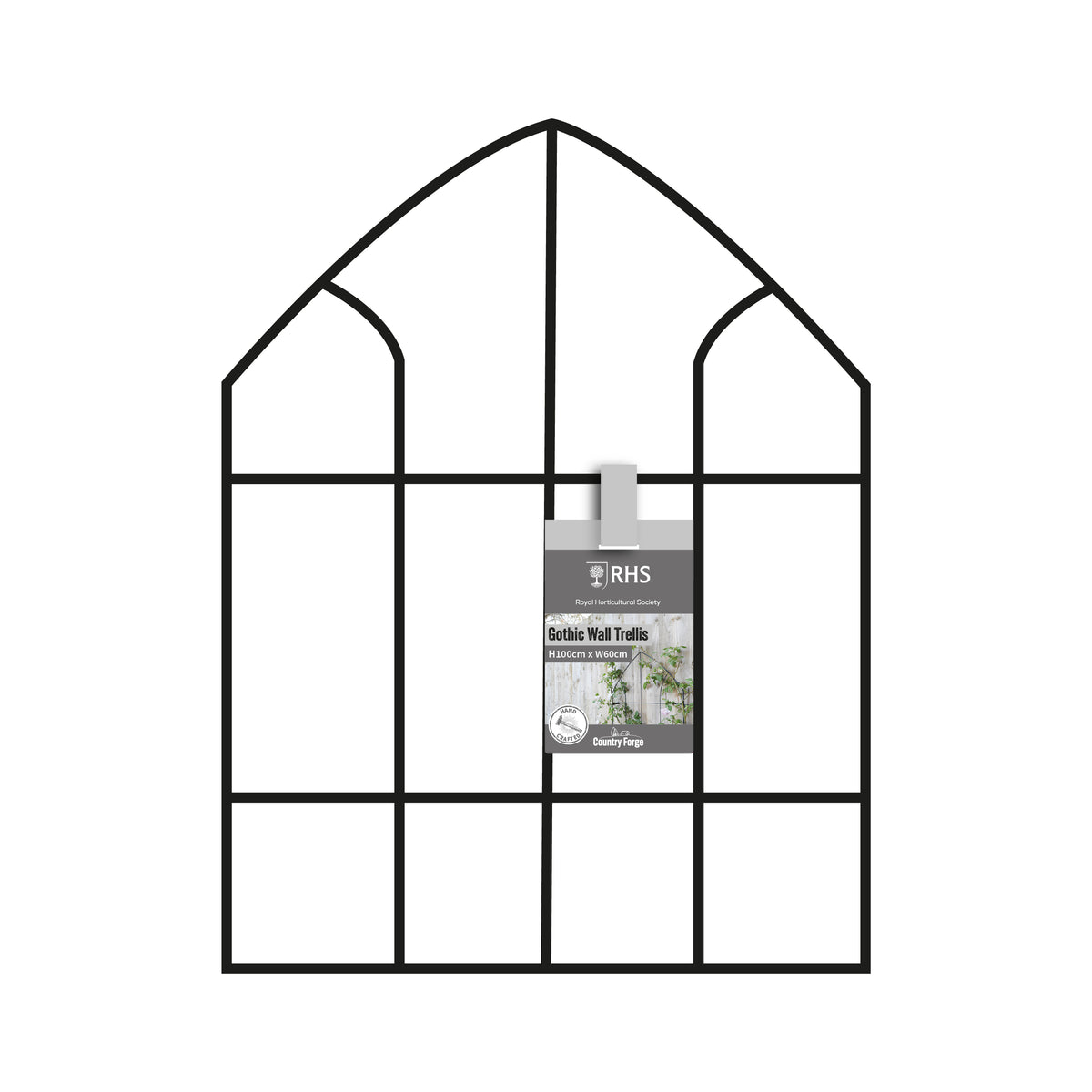 RHS Gothic Wall Trellis – 24" x 39" Matte Black Steel Wall-Mounted Garden Trellis for Climbing Plants