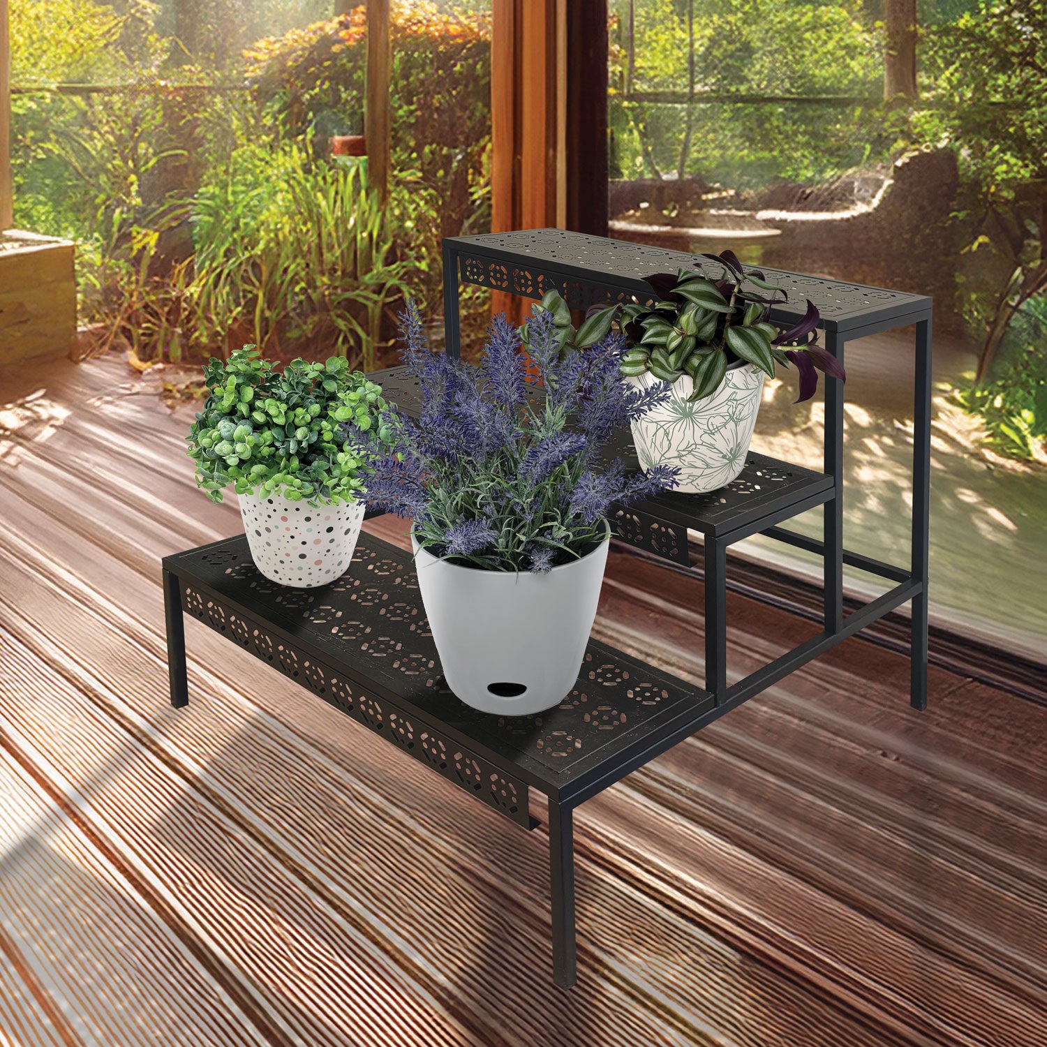 3 tier plant stand indoor Tierra Garden Straight Plant Stand – 3-Tier Indoor/Outdoor Black Steel