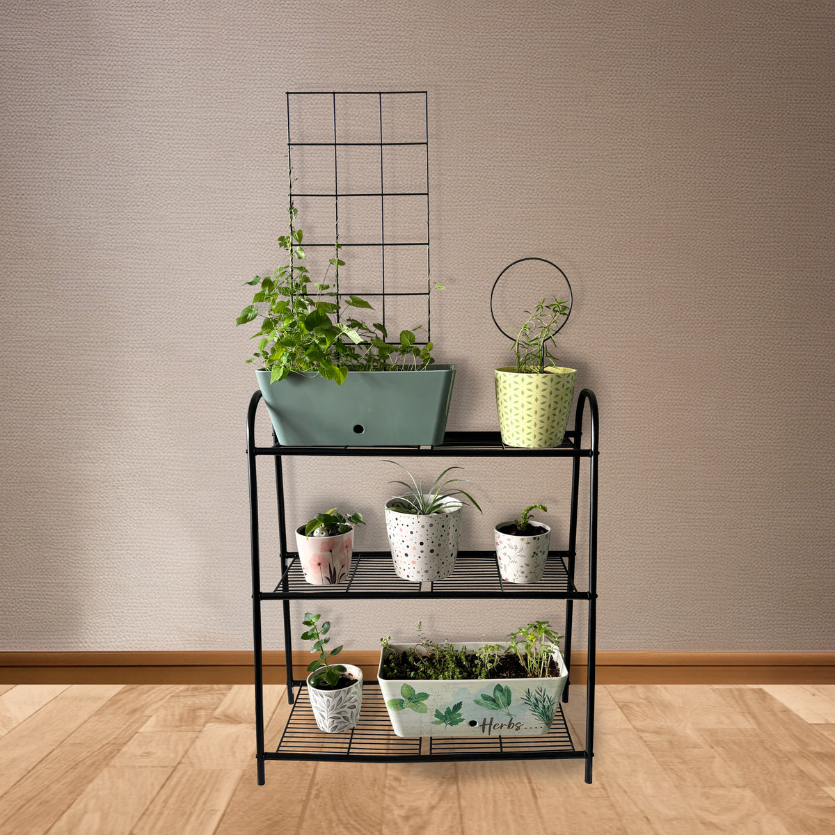 3-Tier Balcony Plant Stand – Black Powder-Coated Steel