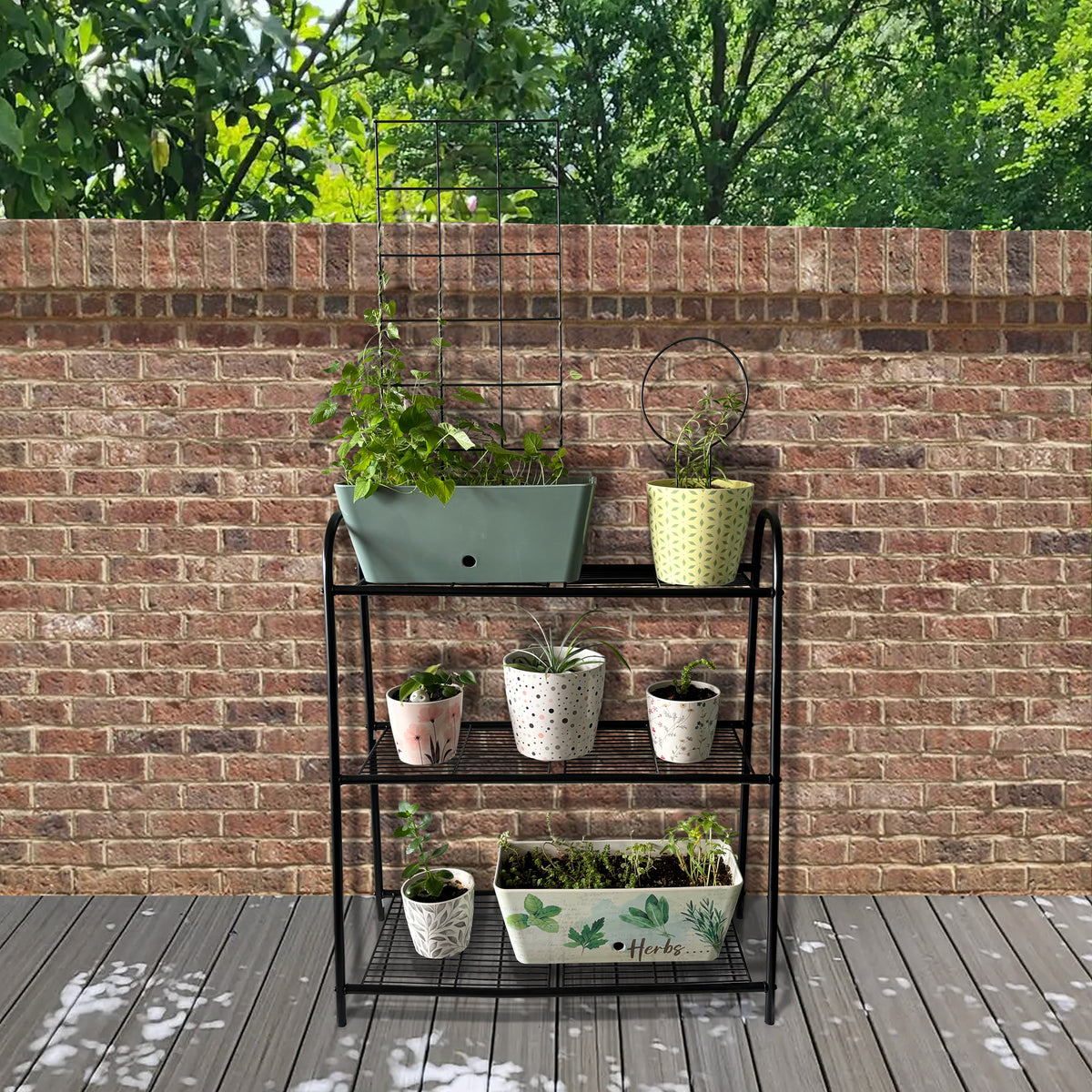 3-Tier Balcony Plant Stand – Black Powder-Coated Steel