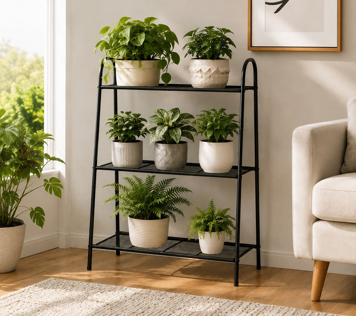 3-Tier Balcony Plant Stand – Black Powder-Coated Steel