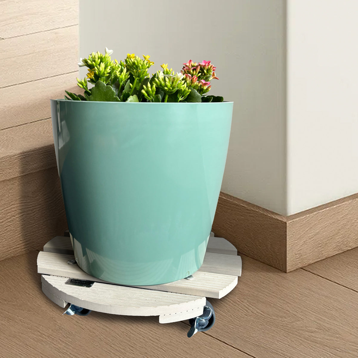 11.4" Cream Round WPC Plant Caddy with Locking Casters – Indoor & Outdoor Rolling Plant Stand, 220 lb Capacity