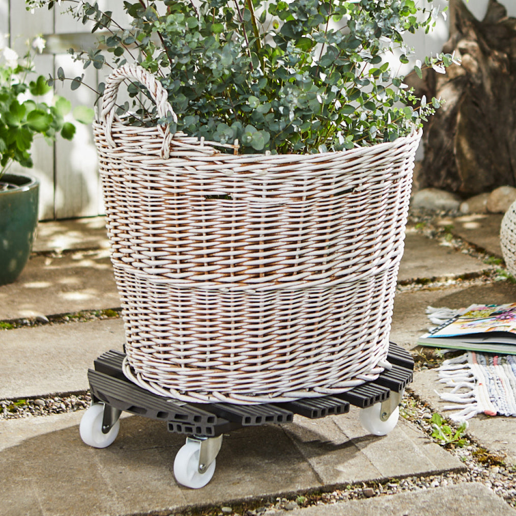 20" Gray Round WPC Plant Caddy, Indoor/Outdoor with Brakes