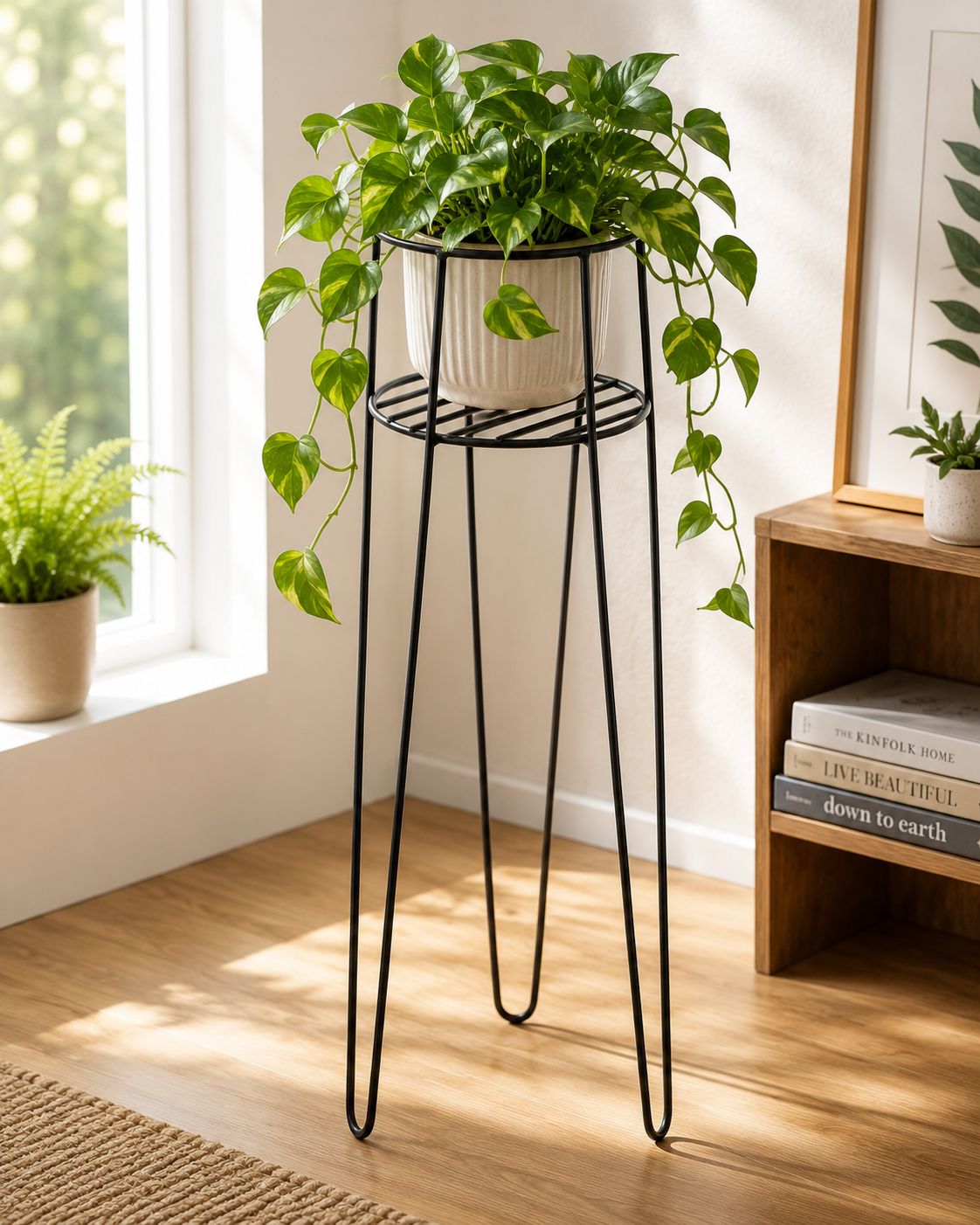 Tall Black Metal Plant Stand – Heavy-Duty Powder-Coated Steel Planter Stand for Indoor & Outdoor Use