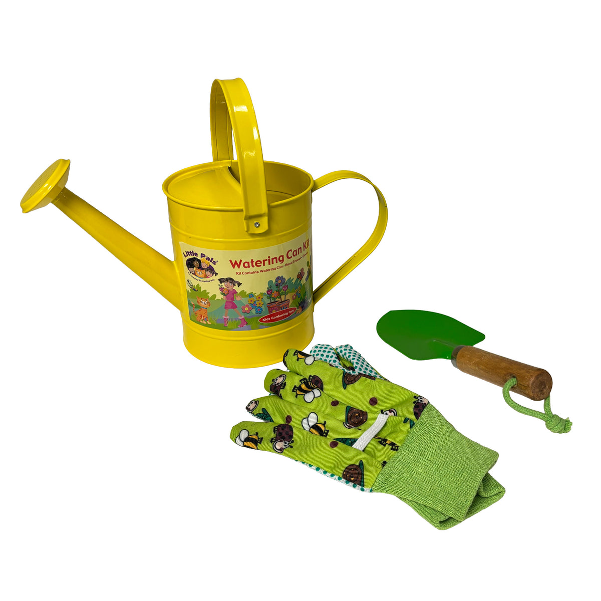 Little Pals Yellow Kids Gardening Kit with Metal Pail, Gloves & Hand Trowel
