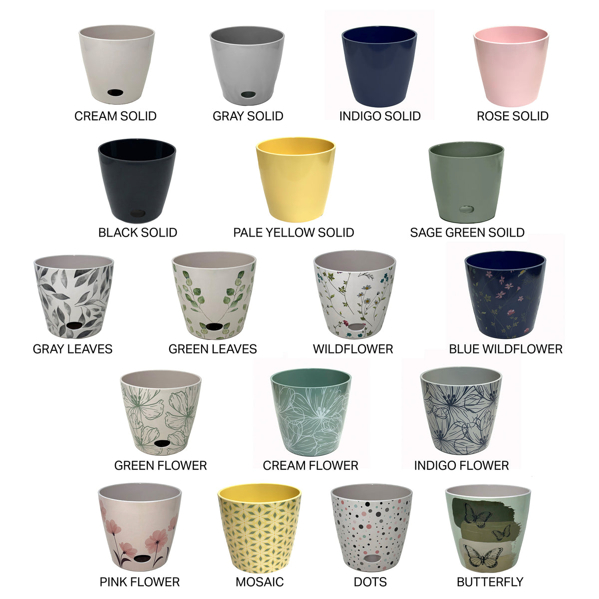 7" Cream Flower Round Bamboo Self-Watering Indoor/Outdoor Plant Pot