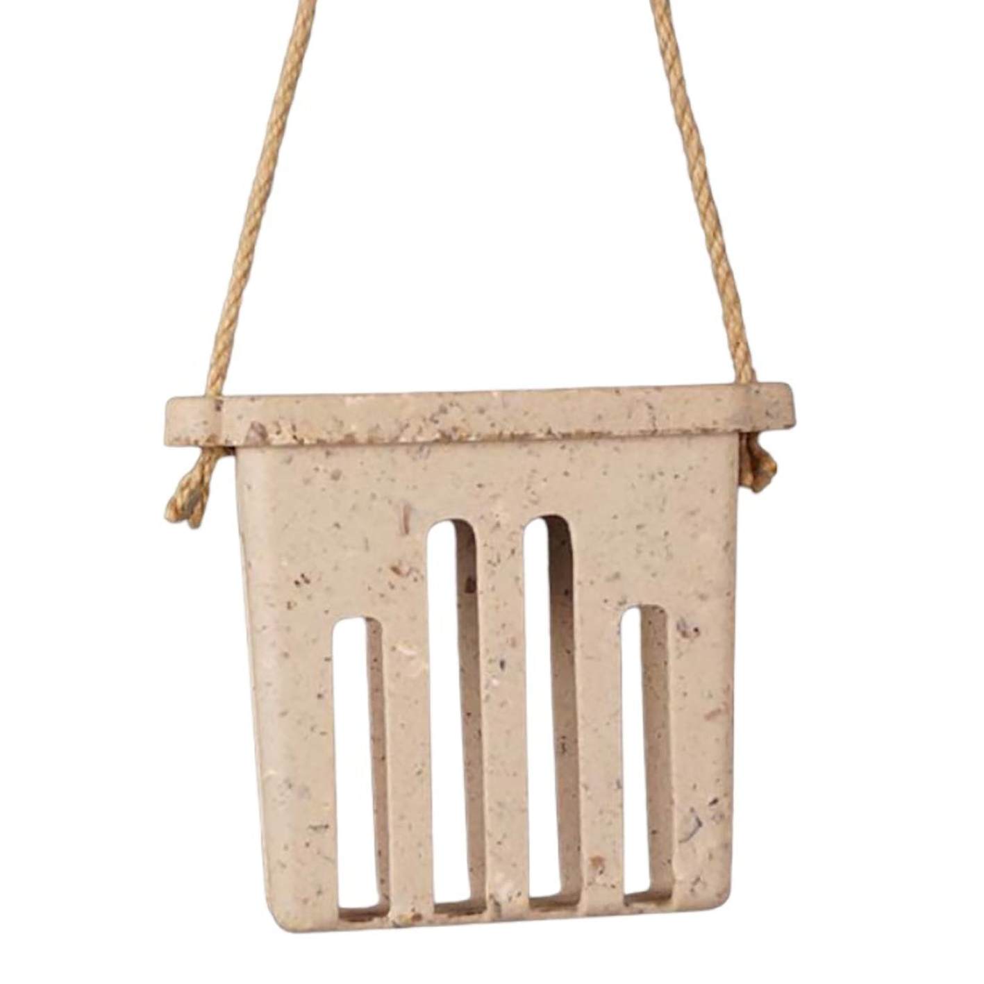 Eco-friendly suet cake bird feeder made from coffee husks, sustainable and vegan.