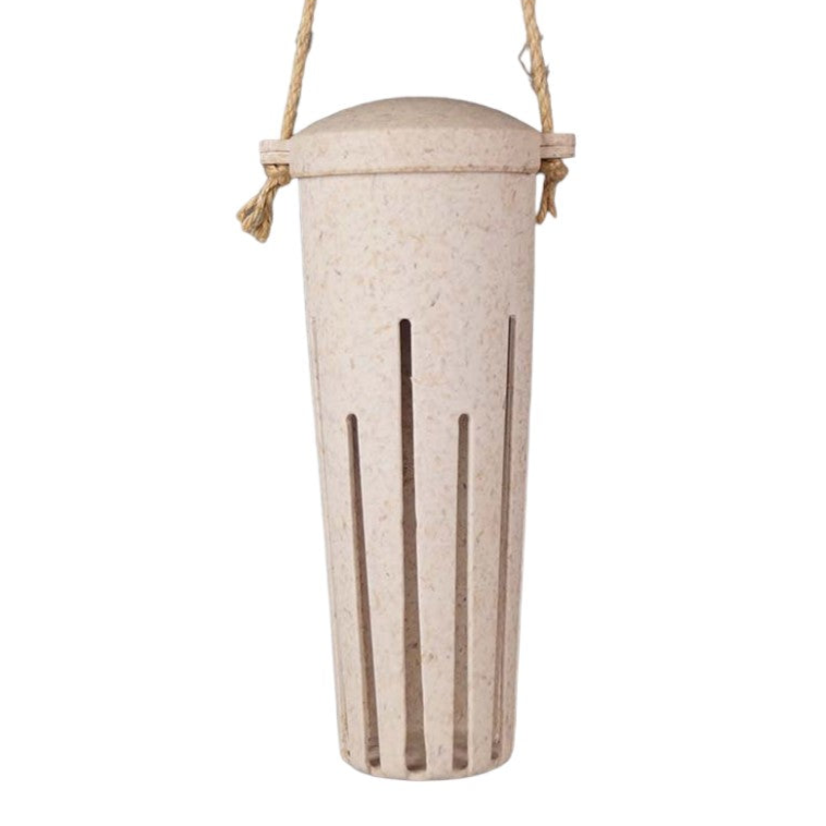 Earthy Sustainable Peanut Feeder made from chaff, 9.25" x 3.25", vegan-friendly, frost-proof.