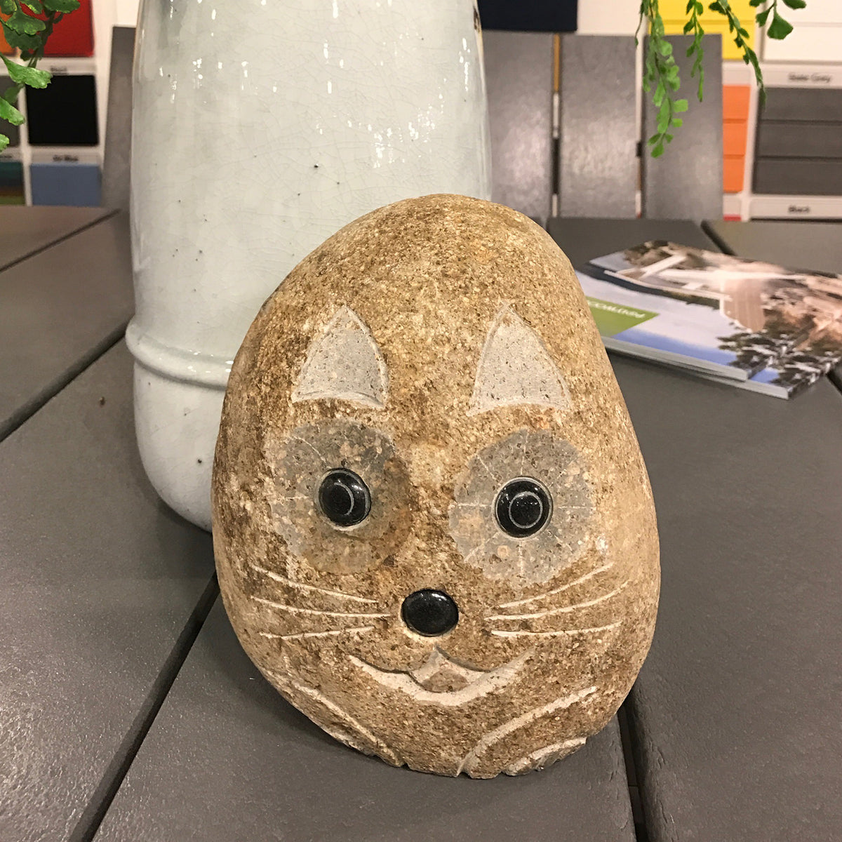 Hand Carved Natural Granite 8"H Boulder Stone Cat