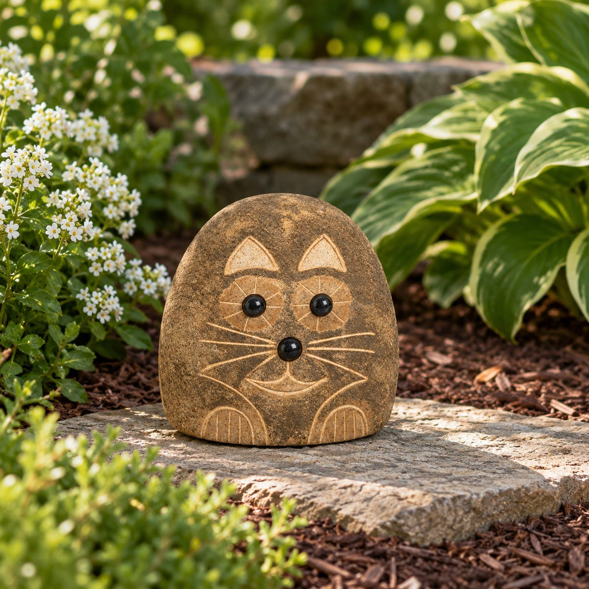 Hand Carved Natural Granite 8"H Boulder Stone Cat