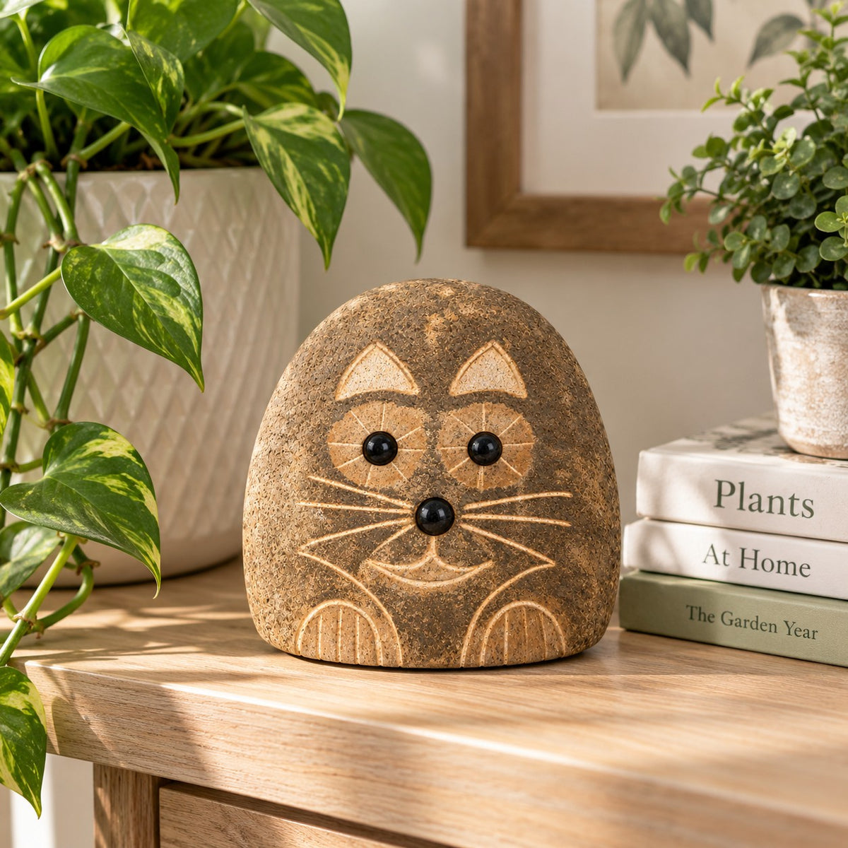 Hand Carved Natural Granite 8"H Boulder Stone Cat