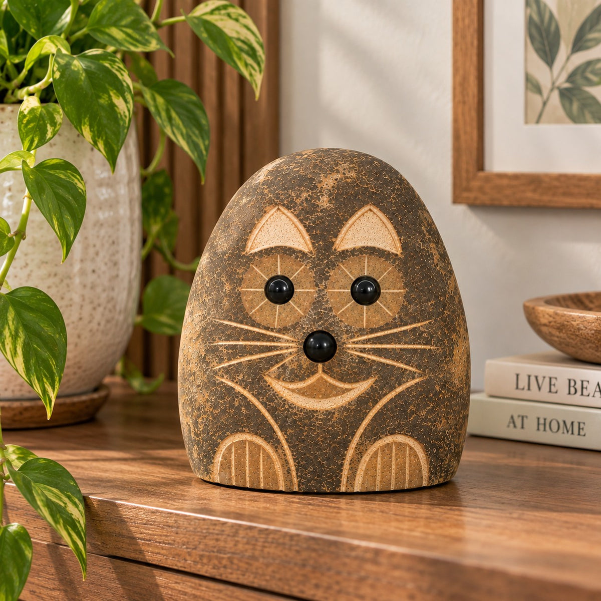Hand Carved Natural Granite 12"H Boulder Stone Cat