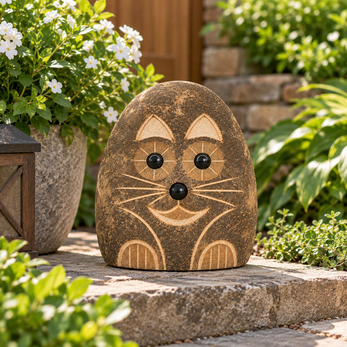 Hand Carved Natural Granite 12"H Boulder Stone Cat