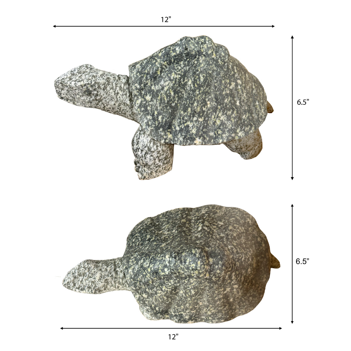 12" Hand-Carved Green Granite Tortoise Statue – Polished Shell & Textured Body