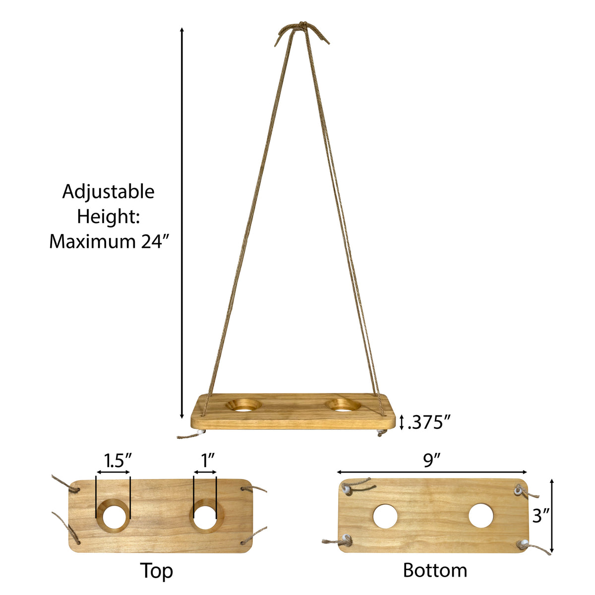 Double Air Plant Swing Set for 4 Air Plants – Poplar Wood Hanging Swings with Twine & Beads