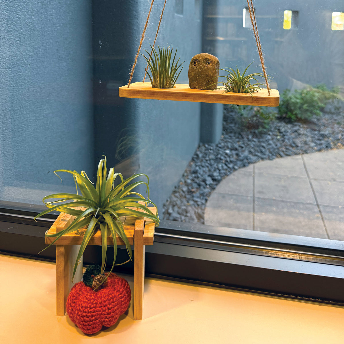air plant display wood Air Plant Stands Kit with Stone Owl – Natural Poplar Wood + Stone Owl Accent Display | Garden Your Way