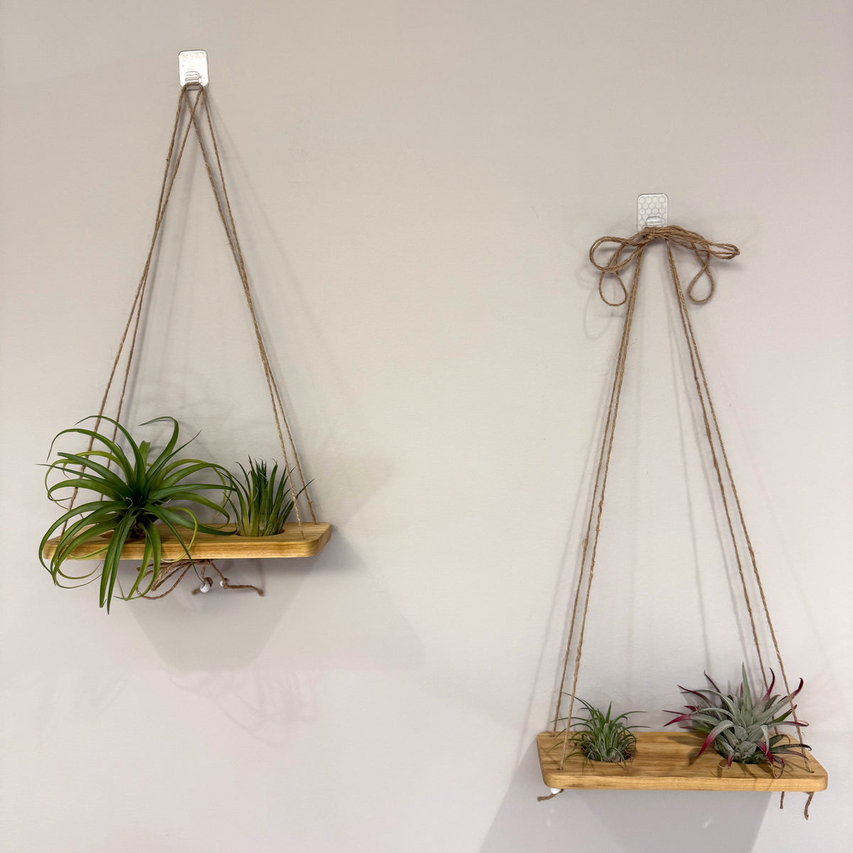 Double Air Plant Swing Set for 4 Air Plants – Poplar Wood Hanging Swings with Twine & Beads