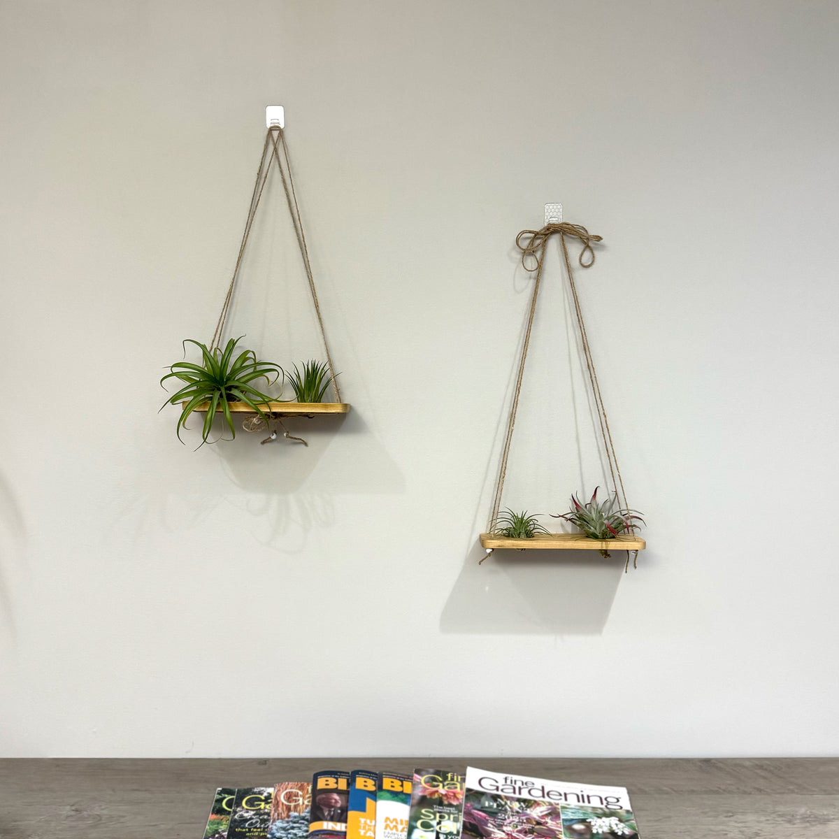 Double Air Plant Swing Set for 4 Air Plants – Poplar Wood Hanging Swings with Twine & Beads