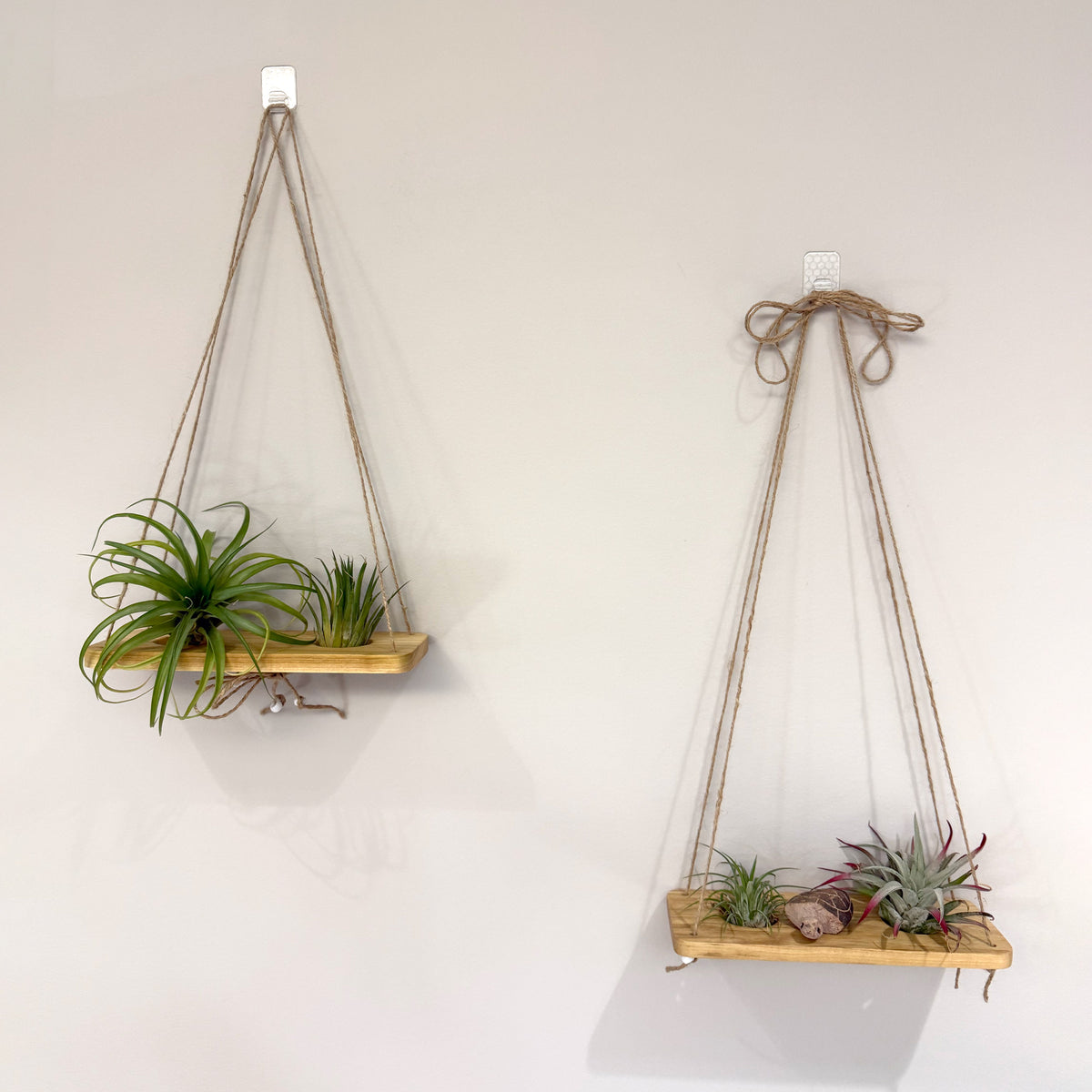 Double Air Plant Swing Set with Stone Turtle – 2 Hanging Wood Swings for 4 Air Plants & Natural Stone Turtle
