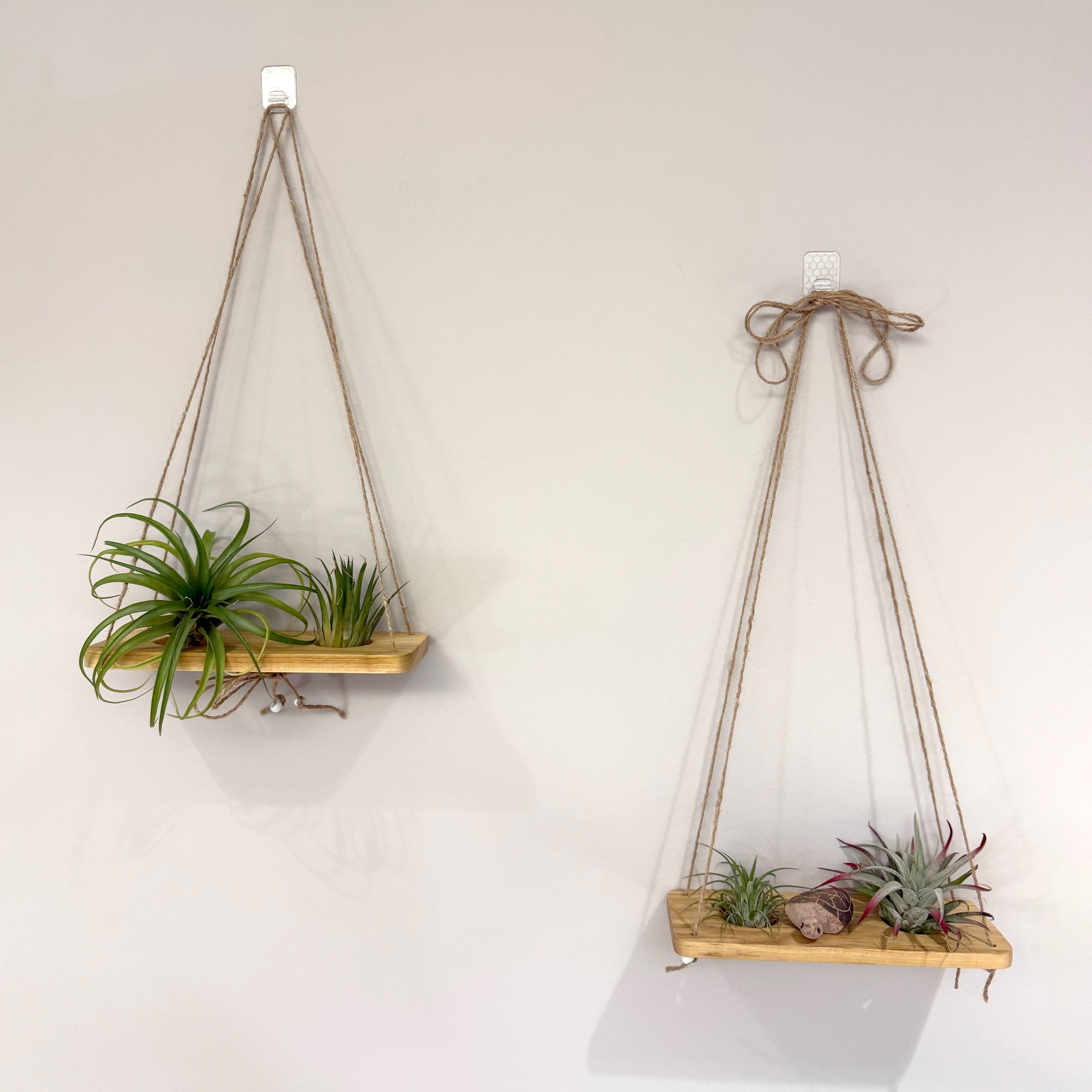 wooden hanging plant bracket Double Air Plant Swing Set with Stone Turtle Two Hanging Wood Swings for Four Air Plants + Hand-Carved Natural Stone Turtle Accent
