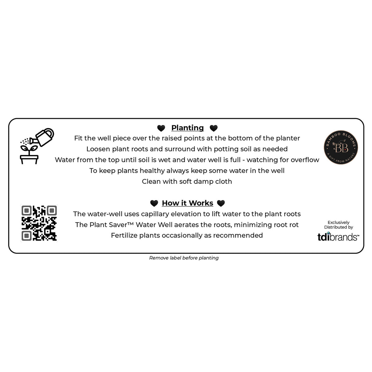 16" Gray Leaves Rectangular Bamboo Self-Watering Indoor/Outdoor Planter