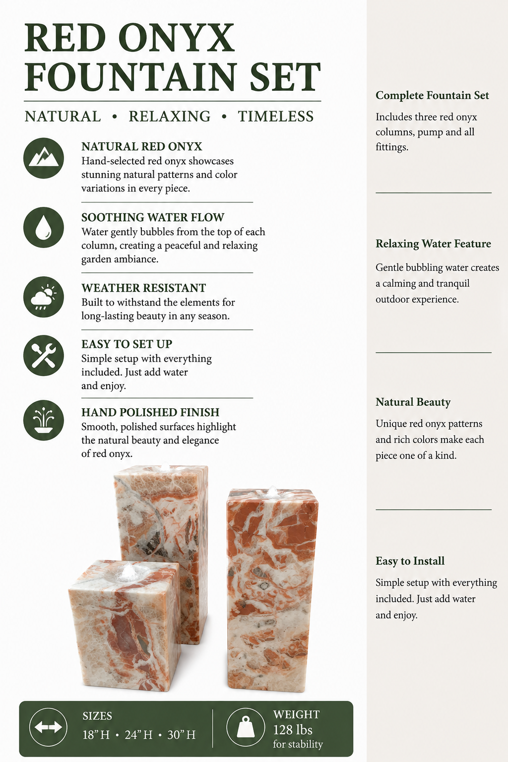 Cubed Red Onyx Column Trio – Vibrant Stone Columns for Organic Landscaping