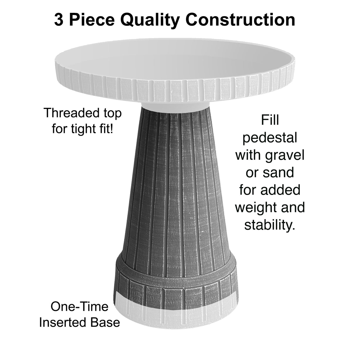 19" Modern Ribbed Natural Taupe Fiber Clay Birdbath