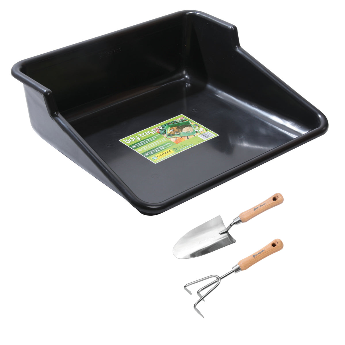 24.5&quot; Black Tidy Tray with Stainless Steel Trowel and Fork