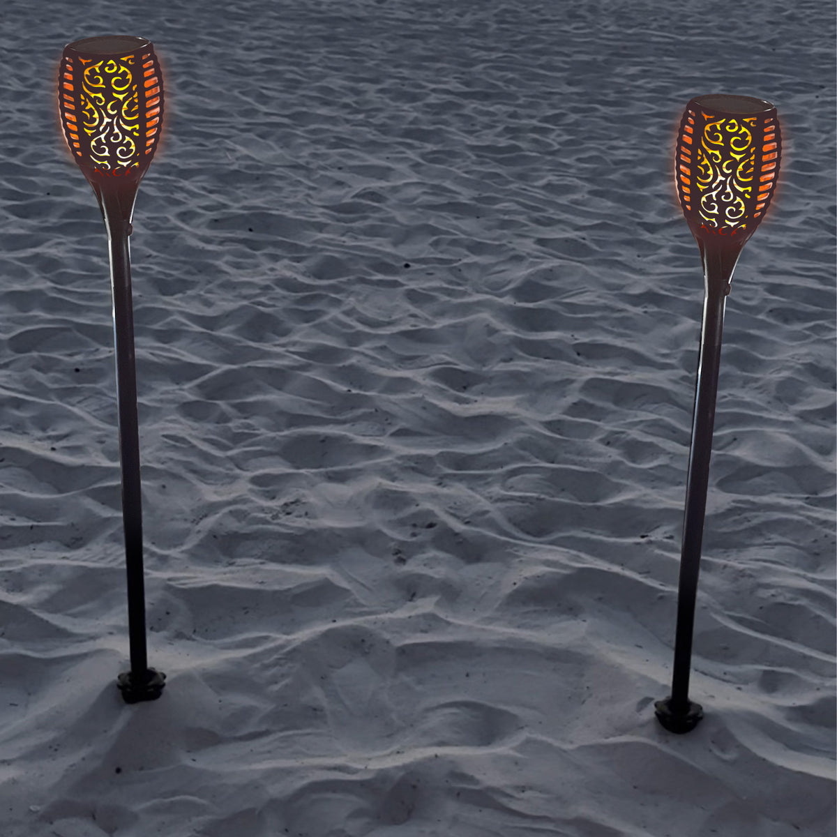 Large Solar Flickering Flame Lamps – Set of 2 Outdoor Waterproof Garden Torches (Adjustable Height)