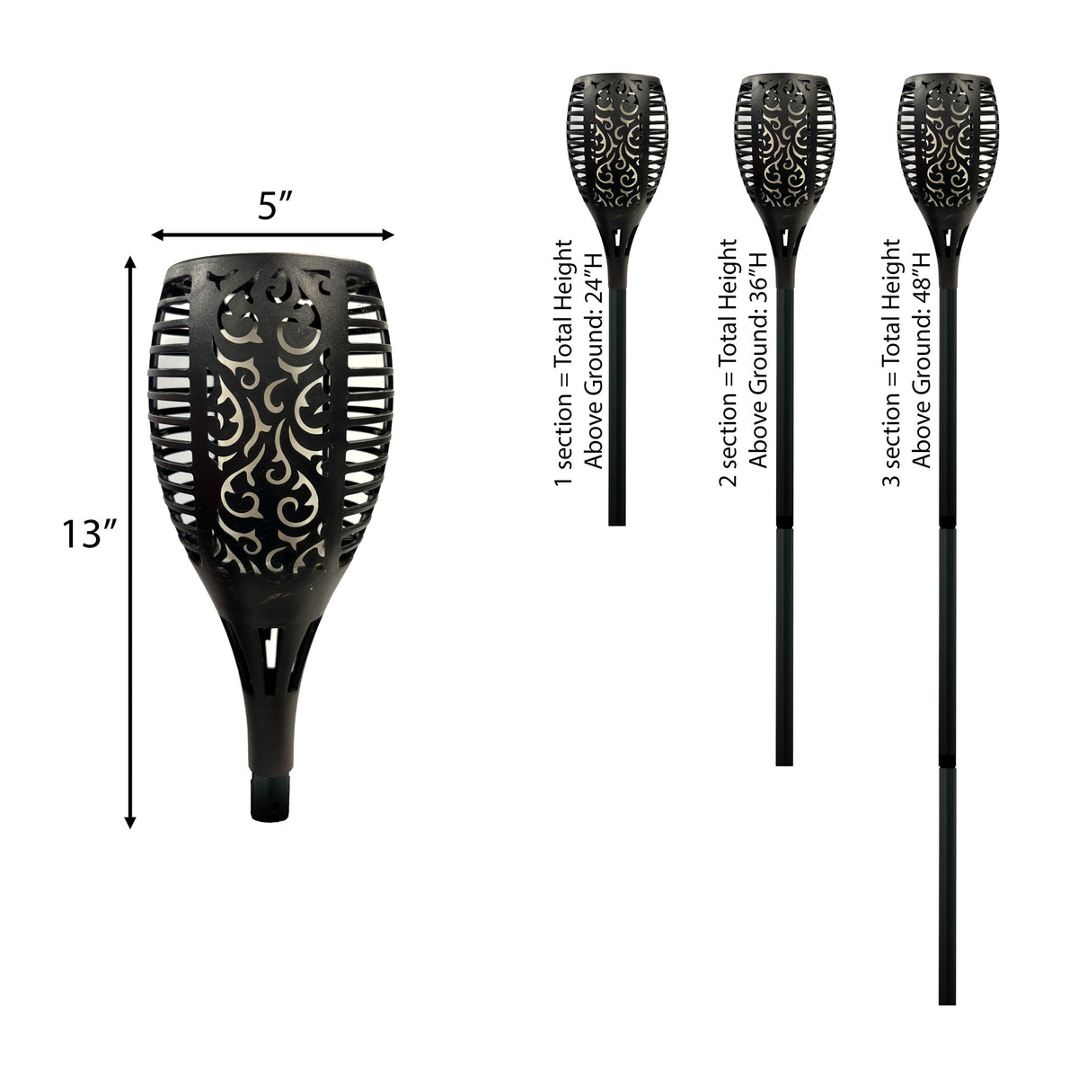 Large Solar Flickering Flame Lamps – Set of 2 Outdoor Waterproof Garden Torches (Adjustable Height)