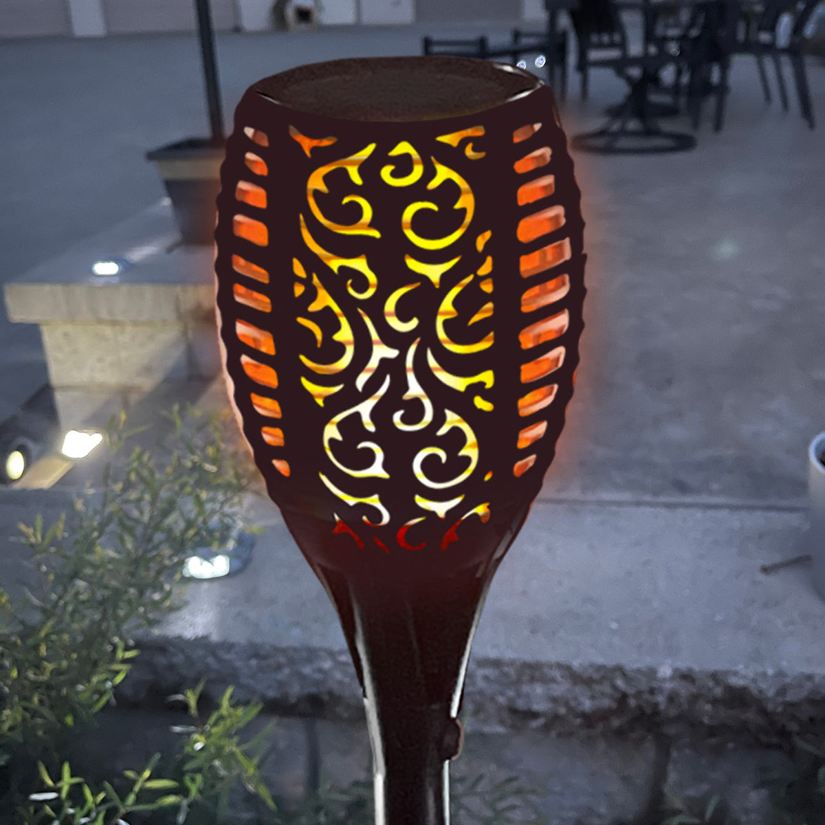 Large Solar Flickering Flame Lamps – Set of 2 Outdoor Waterproof Garden Torches (Adjustable Height)