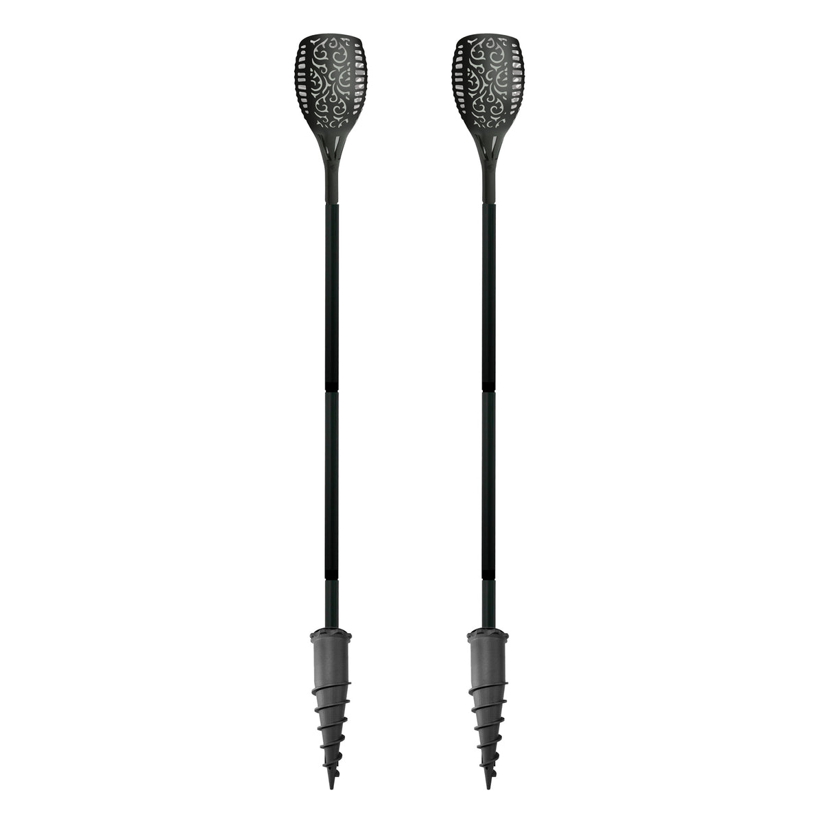 Solar Torch & Ground Spike Kit – 2-Pack with Adjustable Height & Drill Chuck