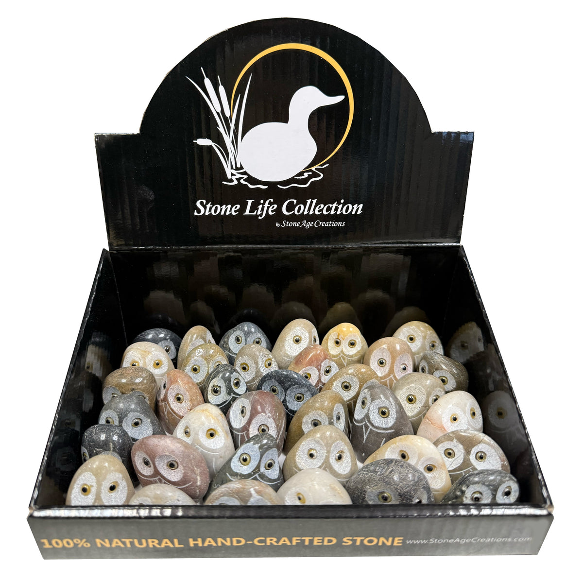 1" Handcrafted Colored Pebble Owl – 36-Piece Collection