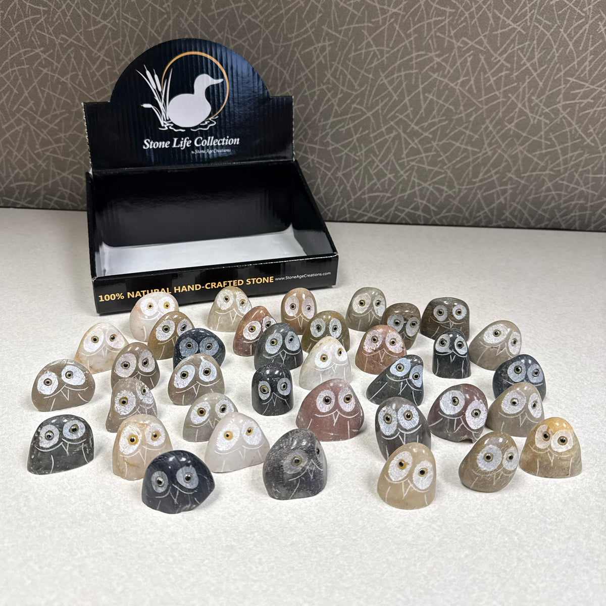 1" Handcrafted Colored Pebble Owl – 36-Piece Collection