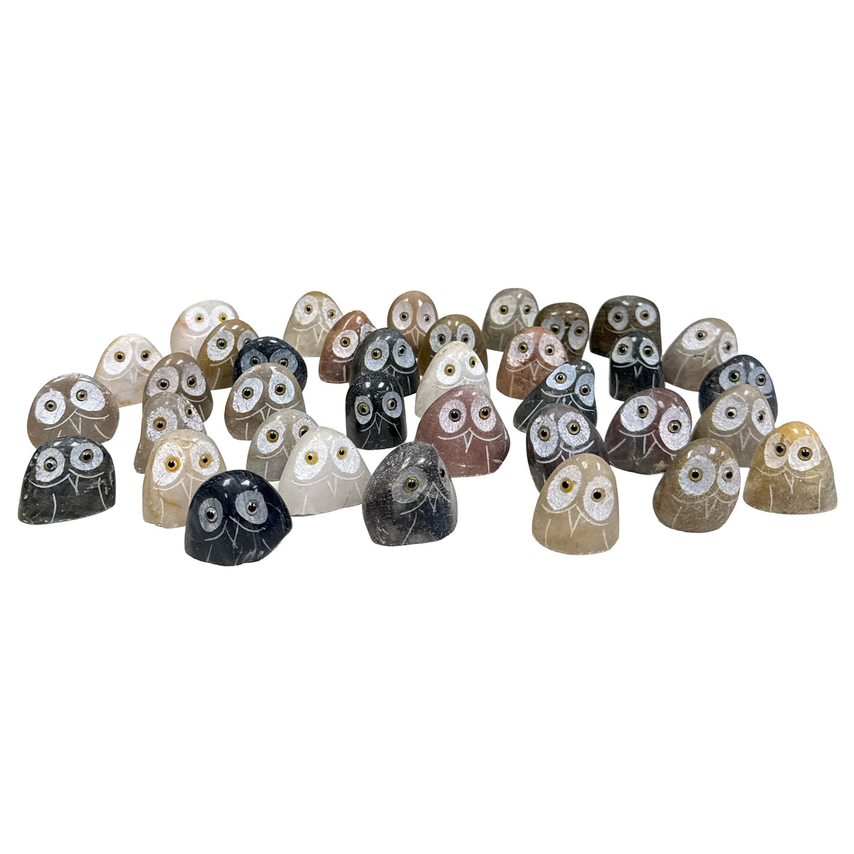 1" Handcrafted Colored Pebble Owl – 36-Piece Collection