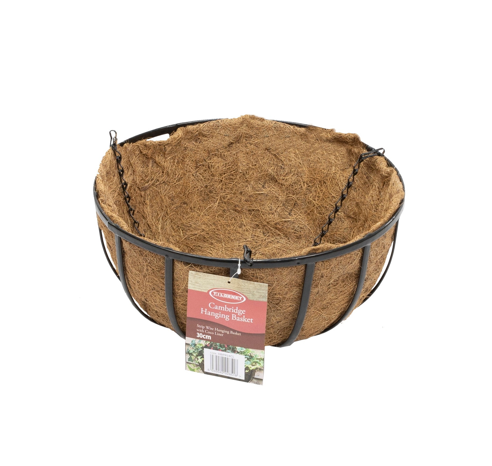 14" Cambridge Premium Hanging Planter Basket with Coco Liner and Chain, Black Finish