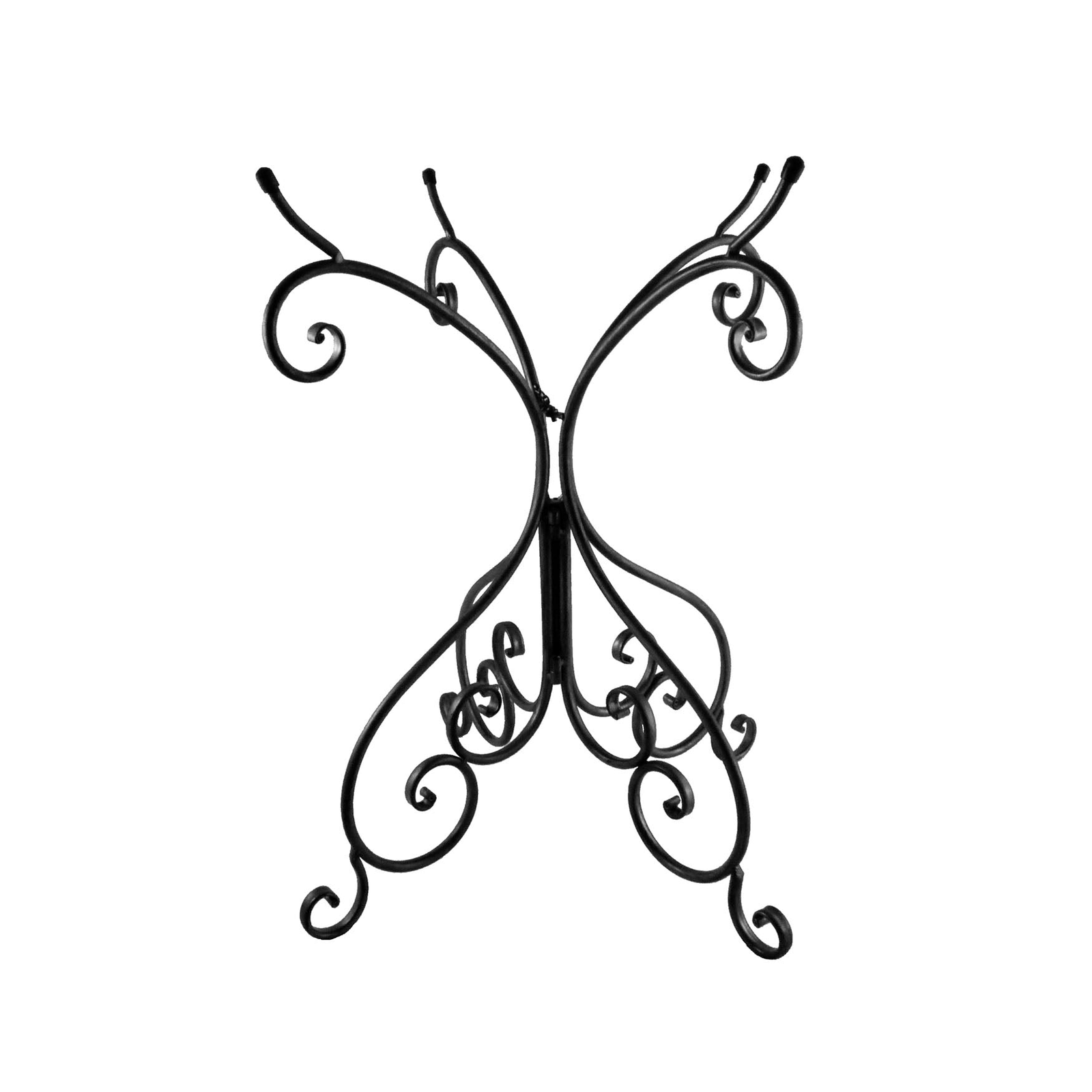 Deluxe Metal Birdbath Stand in black with intricate design, fits 19-inch diameter fiber clay tops.