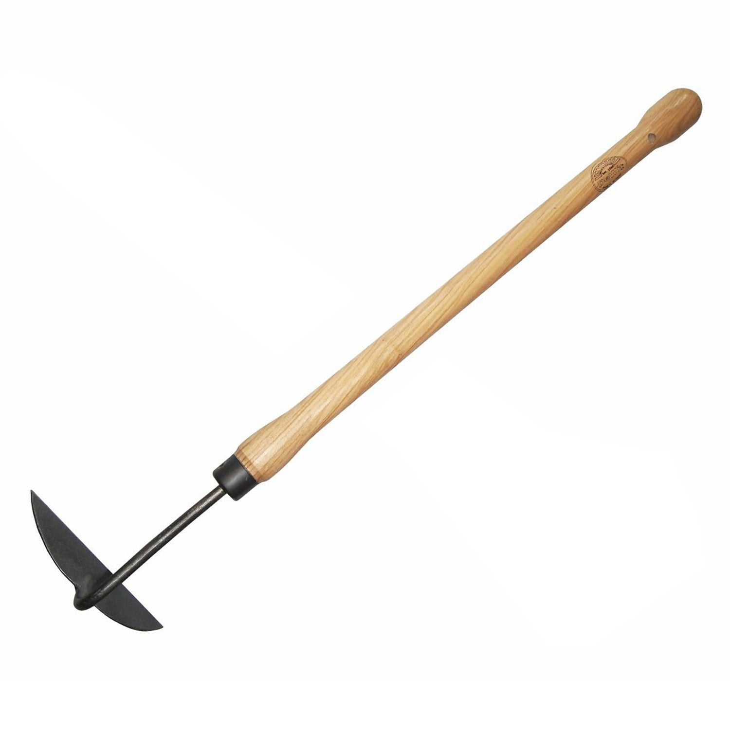 DeWit Drop Grip Onion Hoe with ash hardwood handle and tempered boron steel head, 23.4" long, ideal for weeding and chopping.
