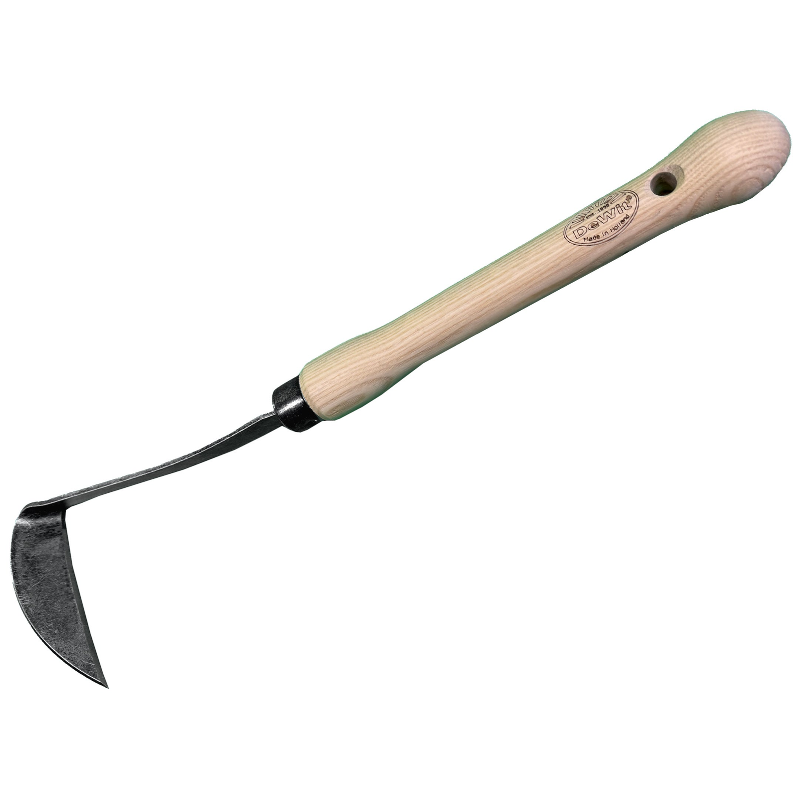 DeWit Japanese Hand Hoe with midsize 10" handle and steel blade.