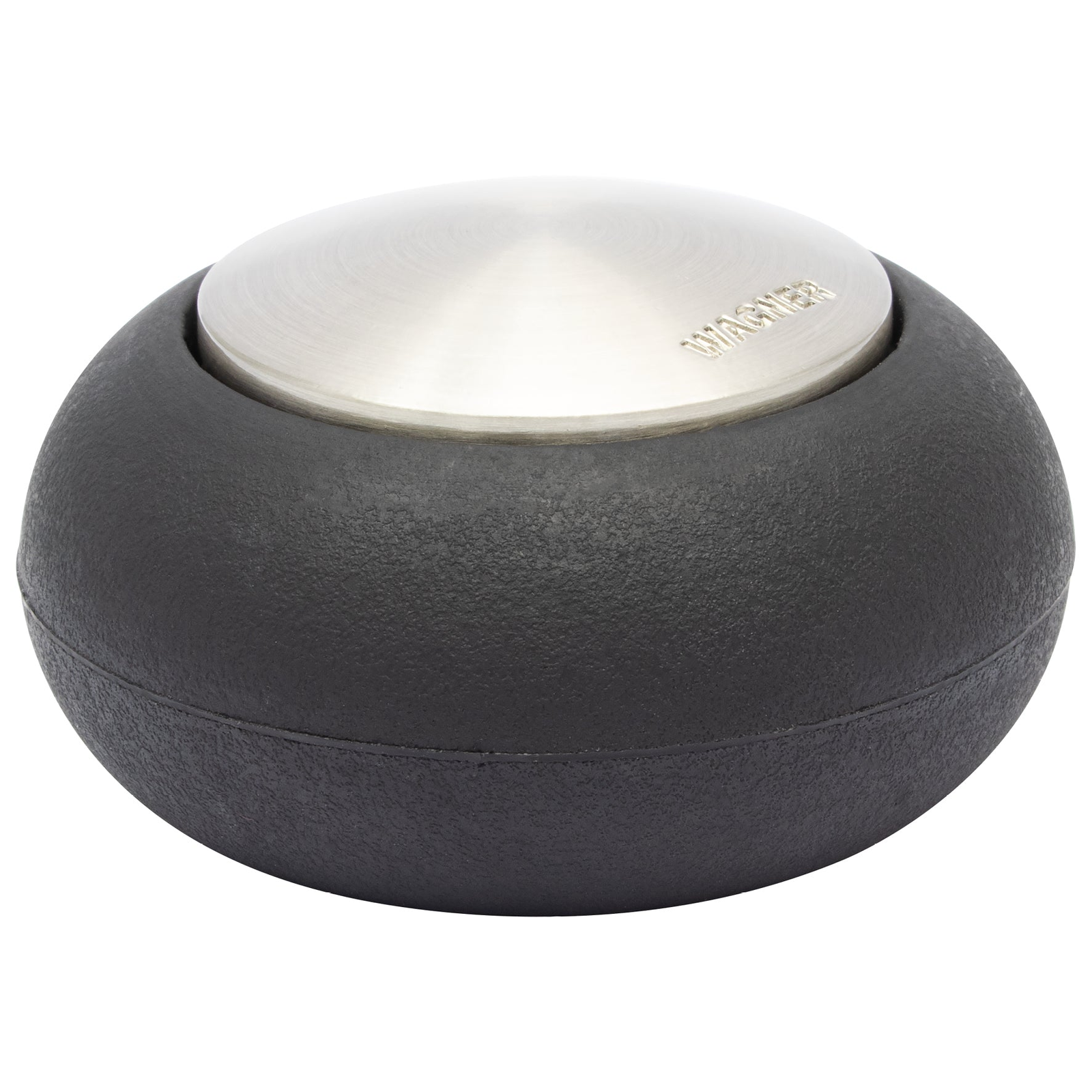 Satin-finish round door stopper with rubber protector, 2.13" x 2.13" x 1.18".