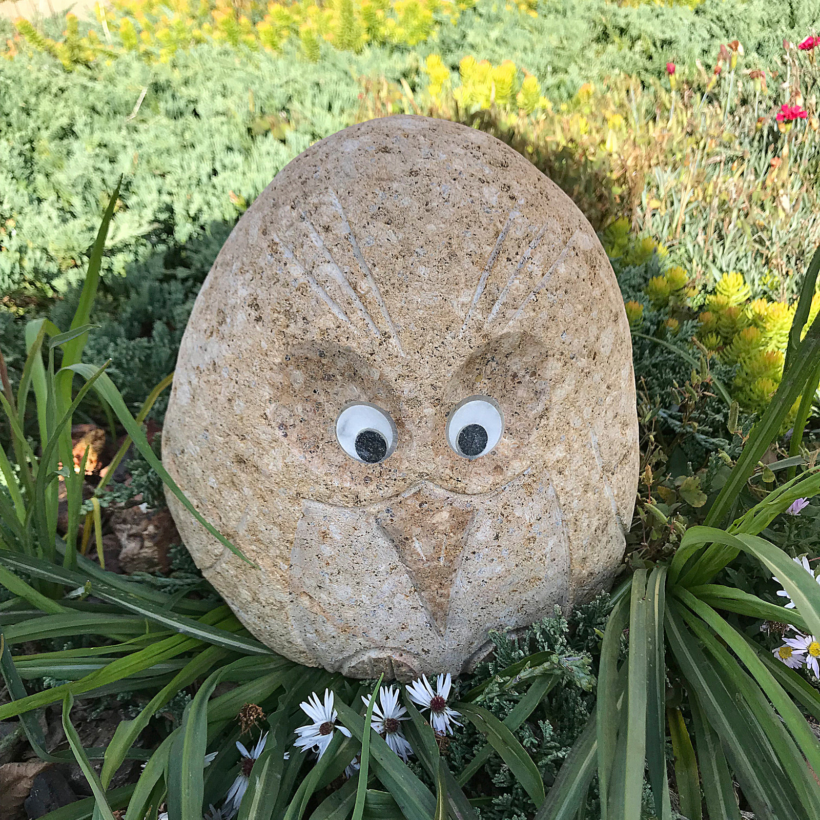 Hand Carved Natural Granite 8"H Angry Bird Stone Sculpture in Garden