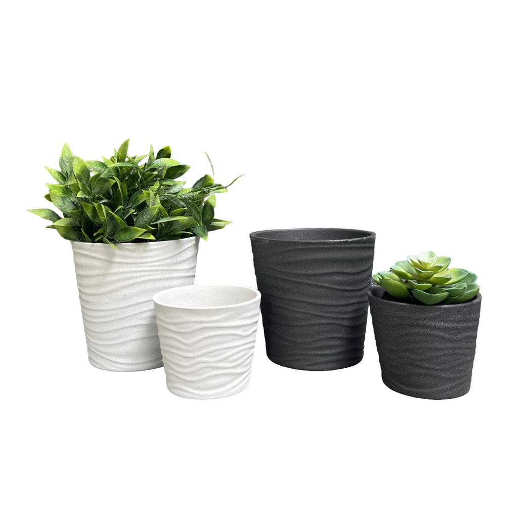 anthracite plant pots 4-Piece Indoor Ceramic Plant Pot Set, 5.5" Dia. & 3.9" Dia., White &  Anthracite